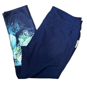 RBX Blue Athletic Crop Tie Die Splatter Design Workout Leggings